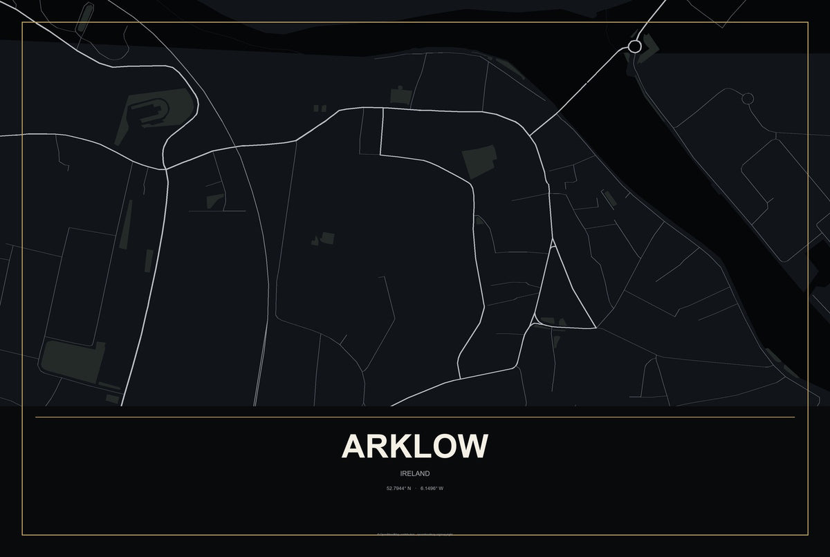 Arklow, Ireland City Map Aluminum Sign in Metropolitan Noir style
