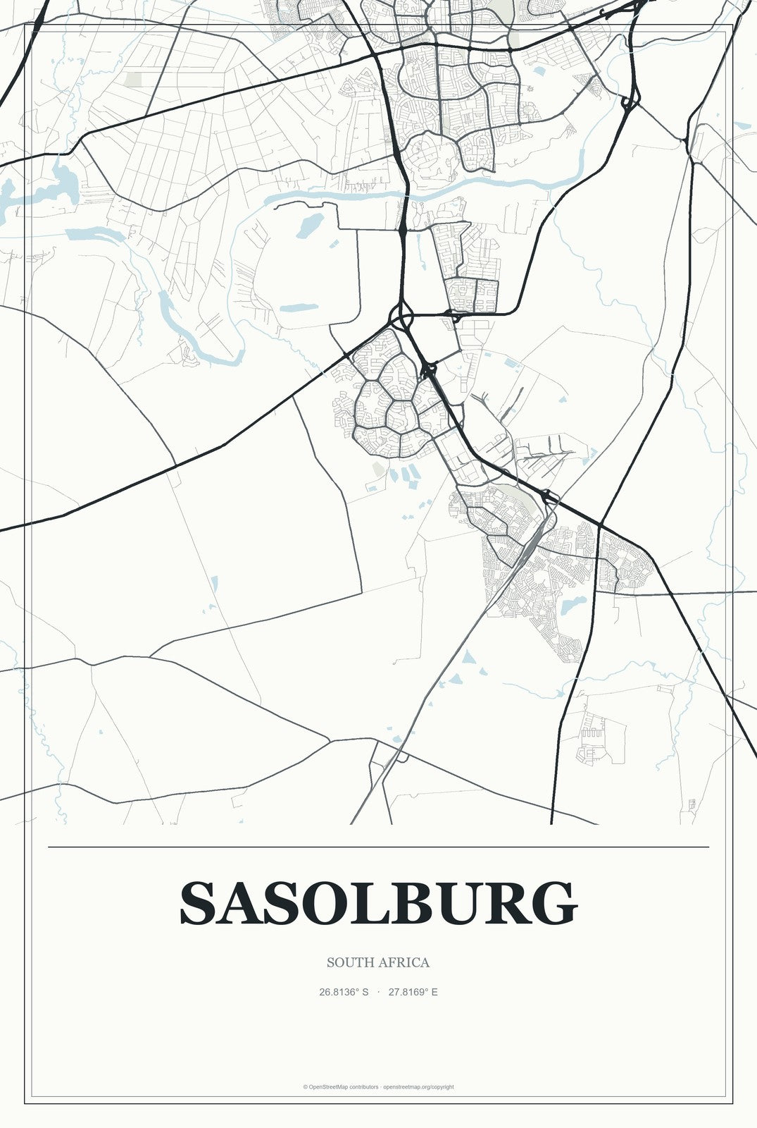 Sasolburg, South Africa City Map Aluminum Sign in Gallery Air style