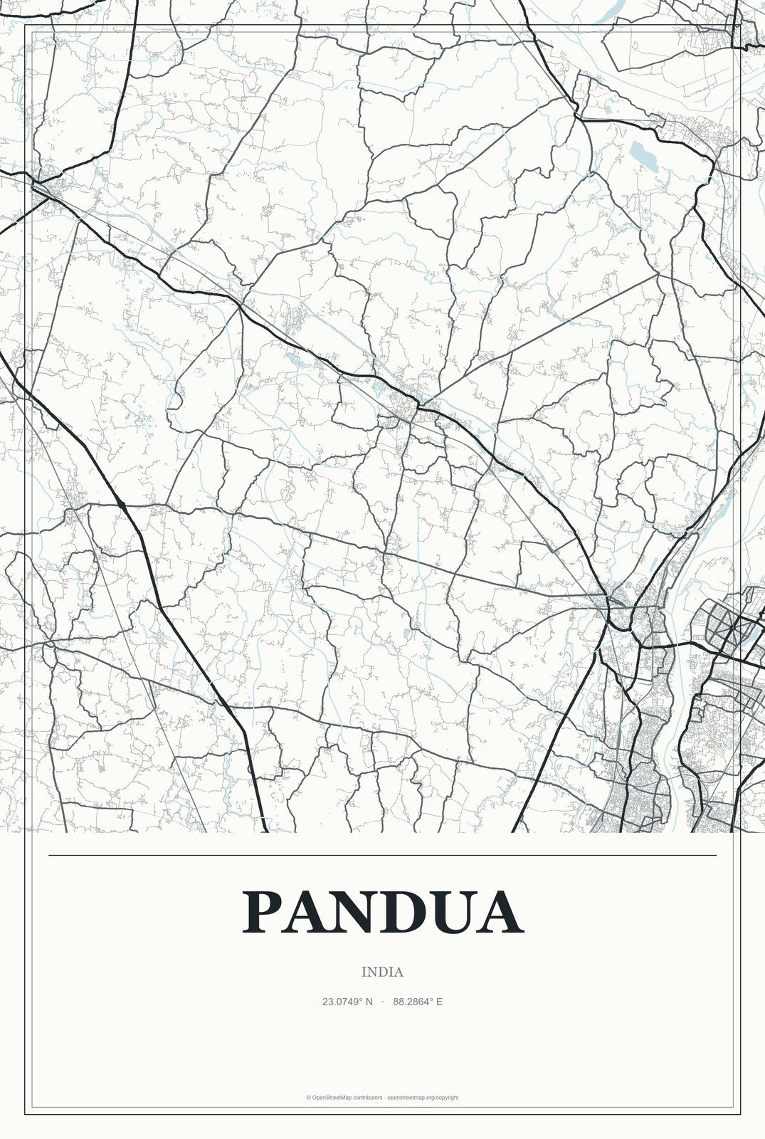 Pandua, India City Map Aluminum Sign in Gallery Air style