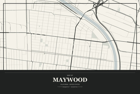 Maywood, California City Map Aluminum Sign in Museum Plaque style