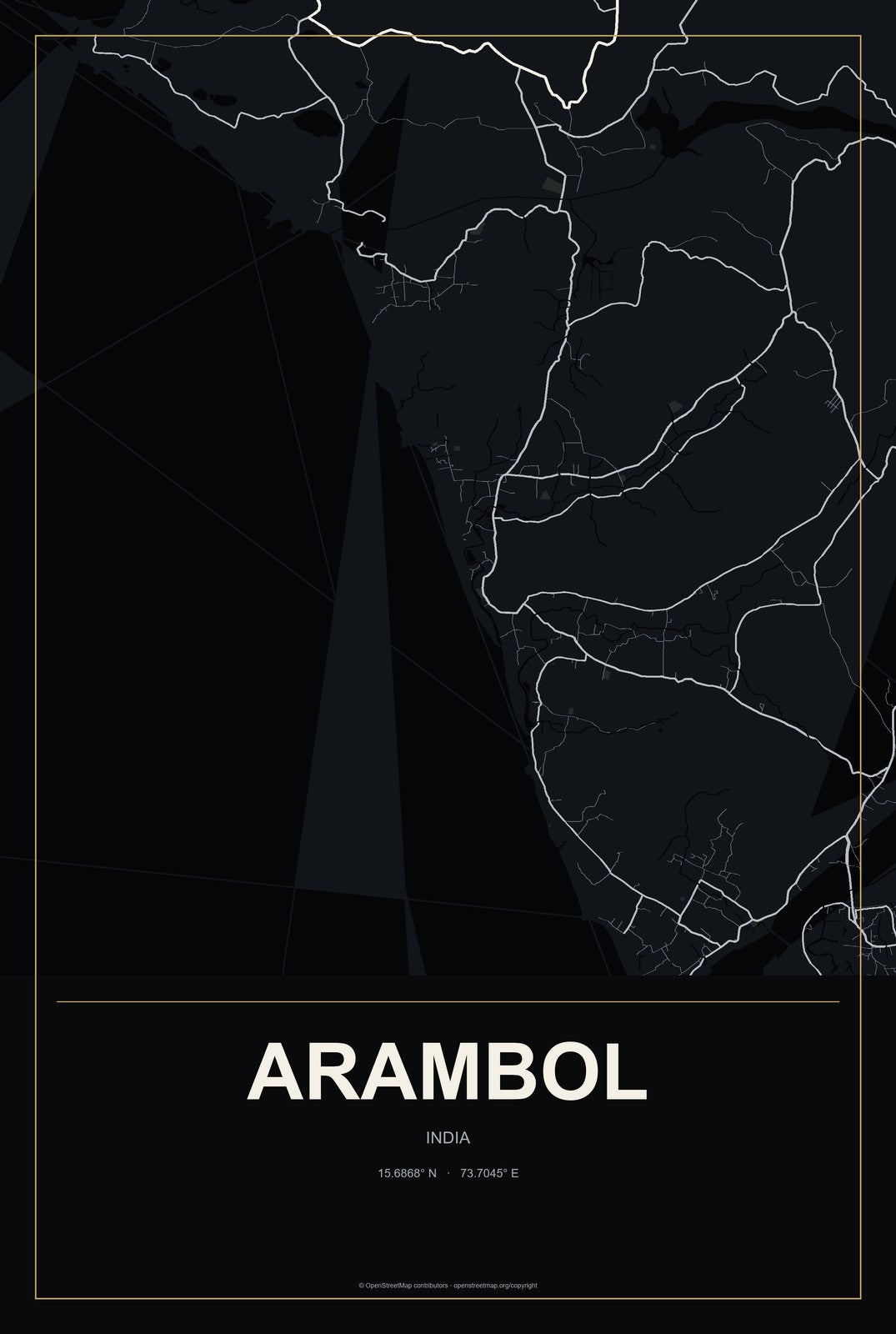 Arambol, India City Map Aluminum Sign in Metropolitan Noir style