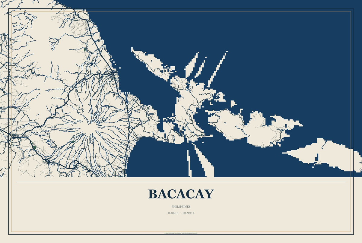 Bacacay, Philippines City Map Aluminum Sign in Coastal Cutout style