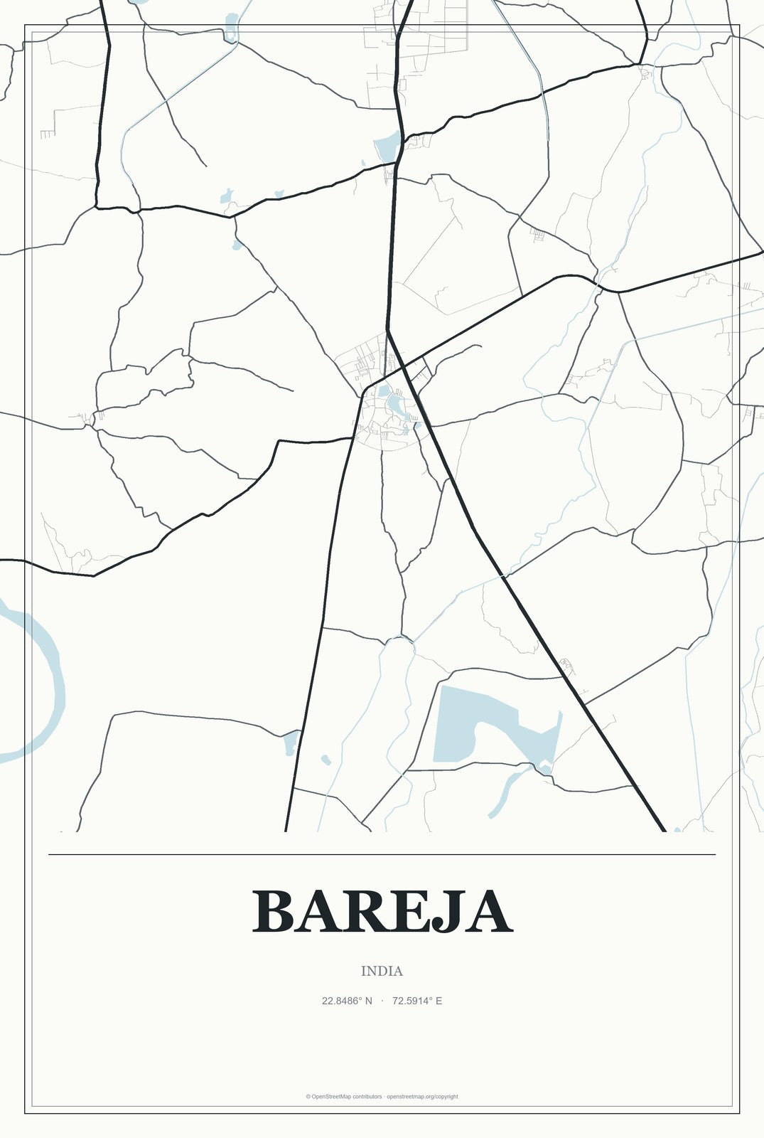 Bareja, India City Map Aluminum Sign in Gallery Air style
