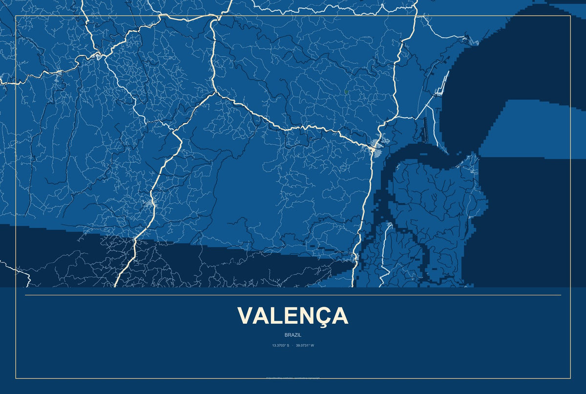 Valença, Rio de Janeiro, Brazil City Map Aluminum Sign in Harbor Cobalt style