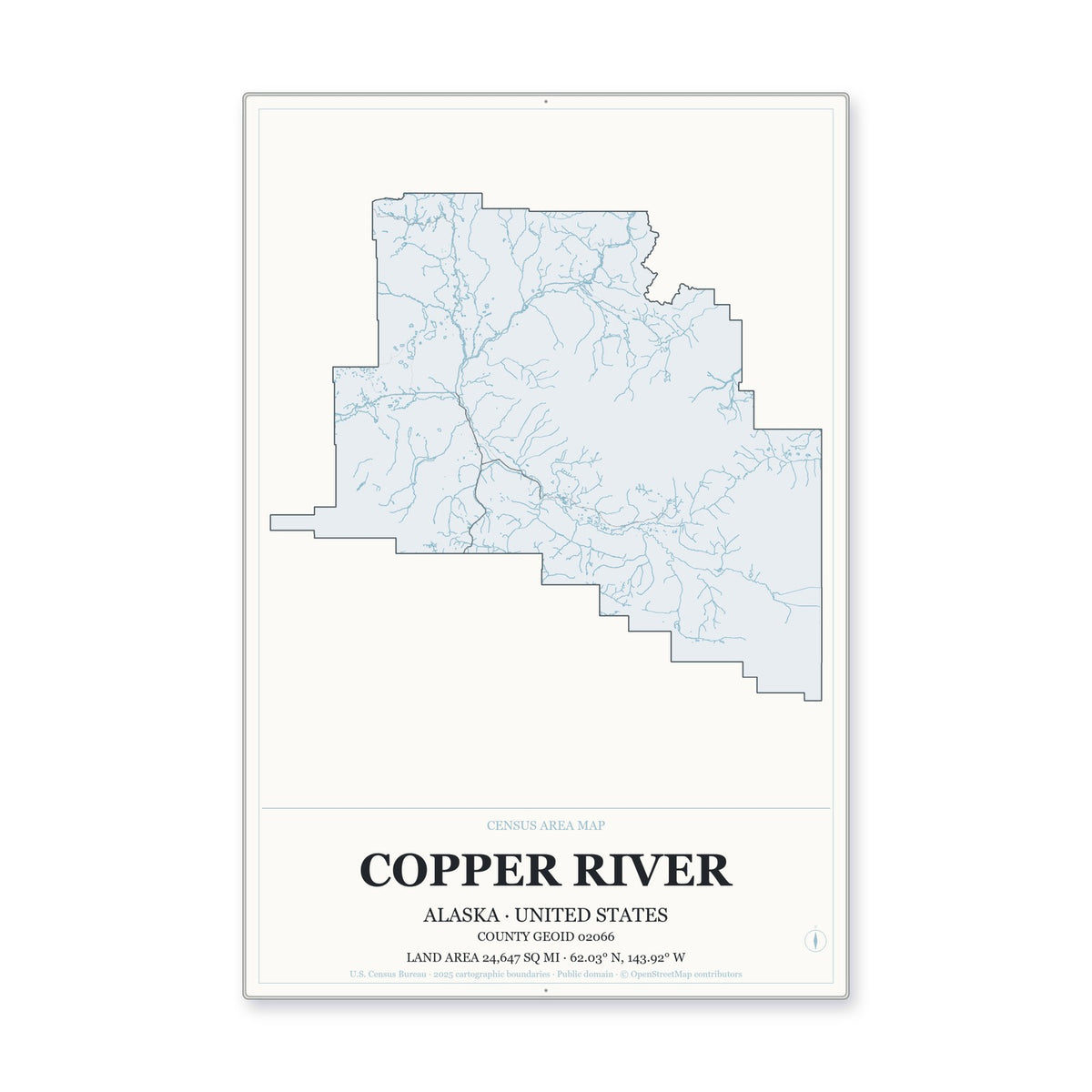 Copper River Census Area, Alaska Map Aluminum Sign in Gallery Air style