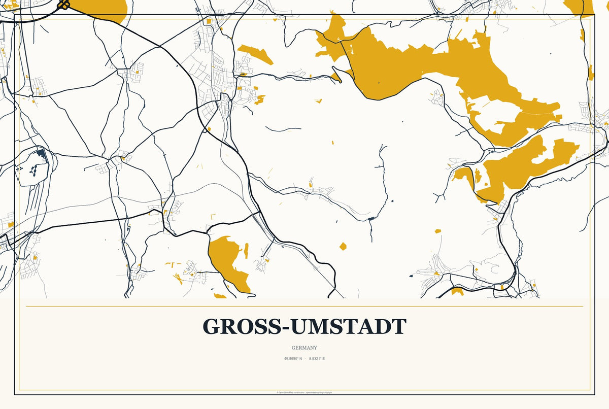 Groß-Umstadt, Germany City Map Aluminum Sign in Citrine Modern style