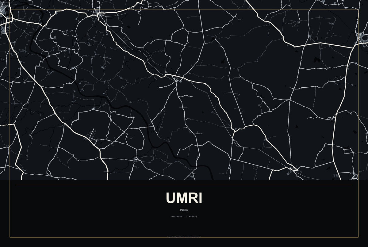 Umri, India City Map Aluminum Sign in Metropolitan Noir style