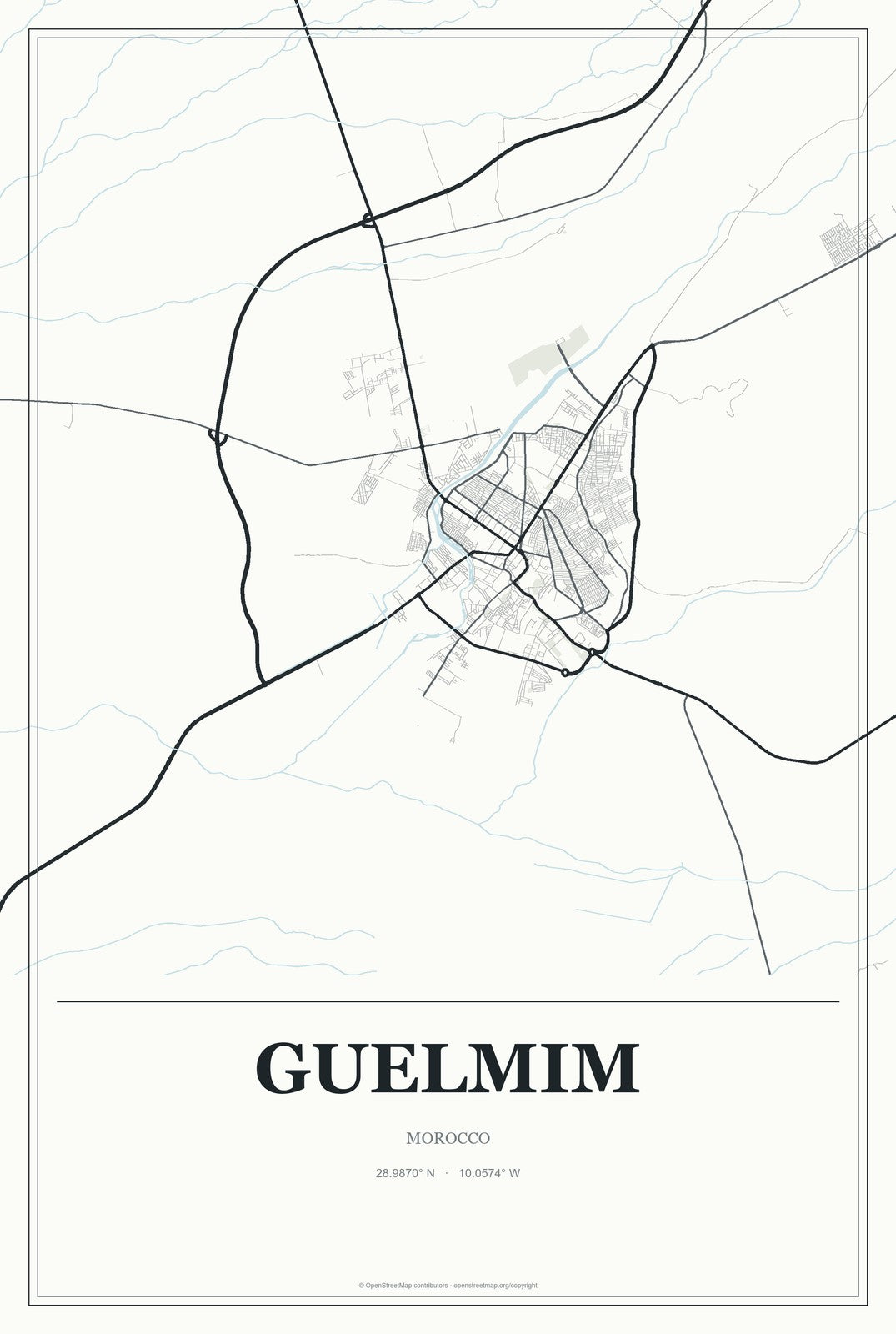 Guelmim, Morocco City Map Aluminum Sign in Gallery Air style