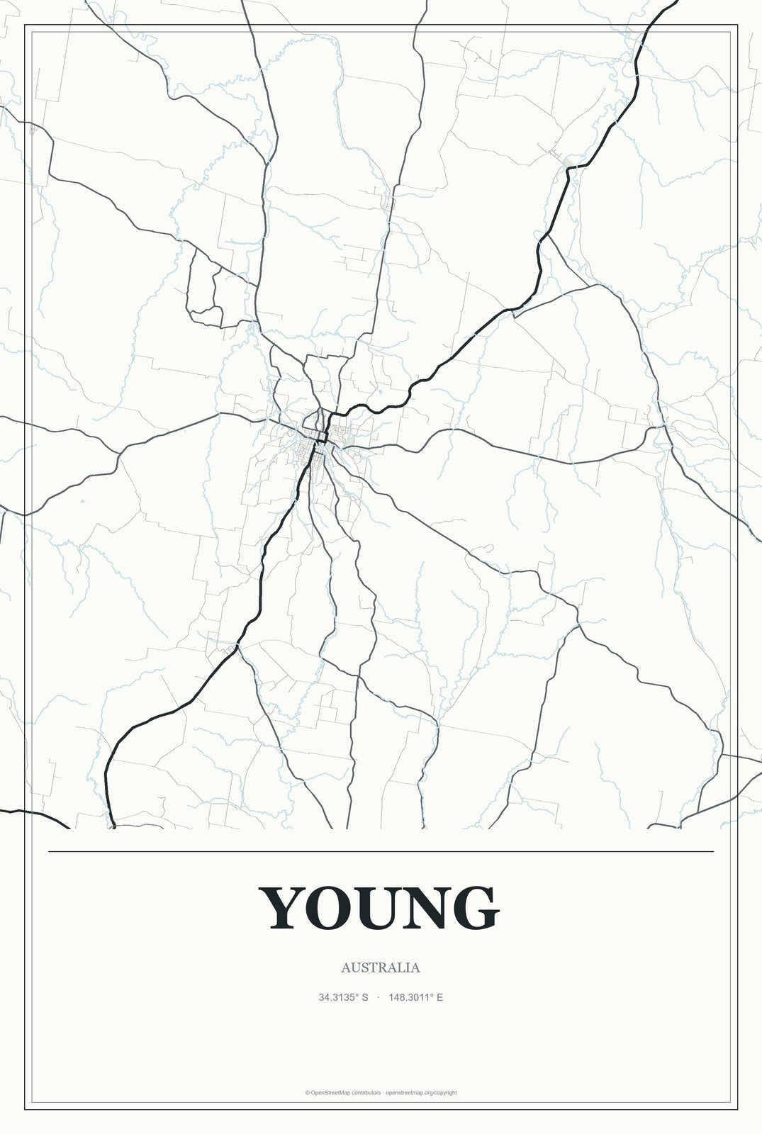 Young, Australia City Map Aluminum Sign in Gallery Air style
