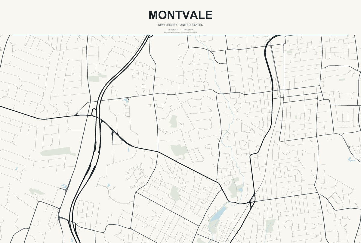 Montvale, New Jersey City Map Aluminum Sign in Headline Atlas style