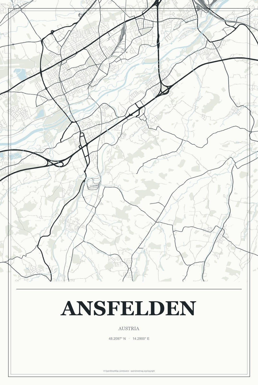 Ansfelden, Austria City Map Aluminum Sign in Gallery Air style