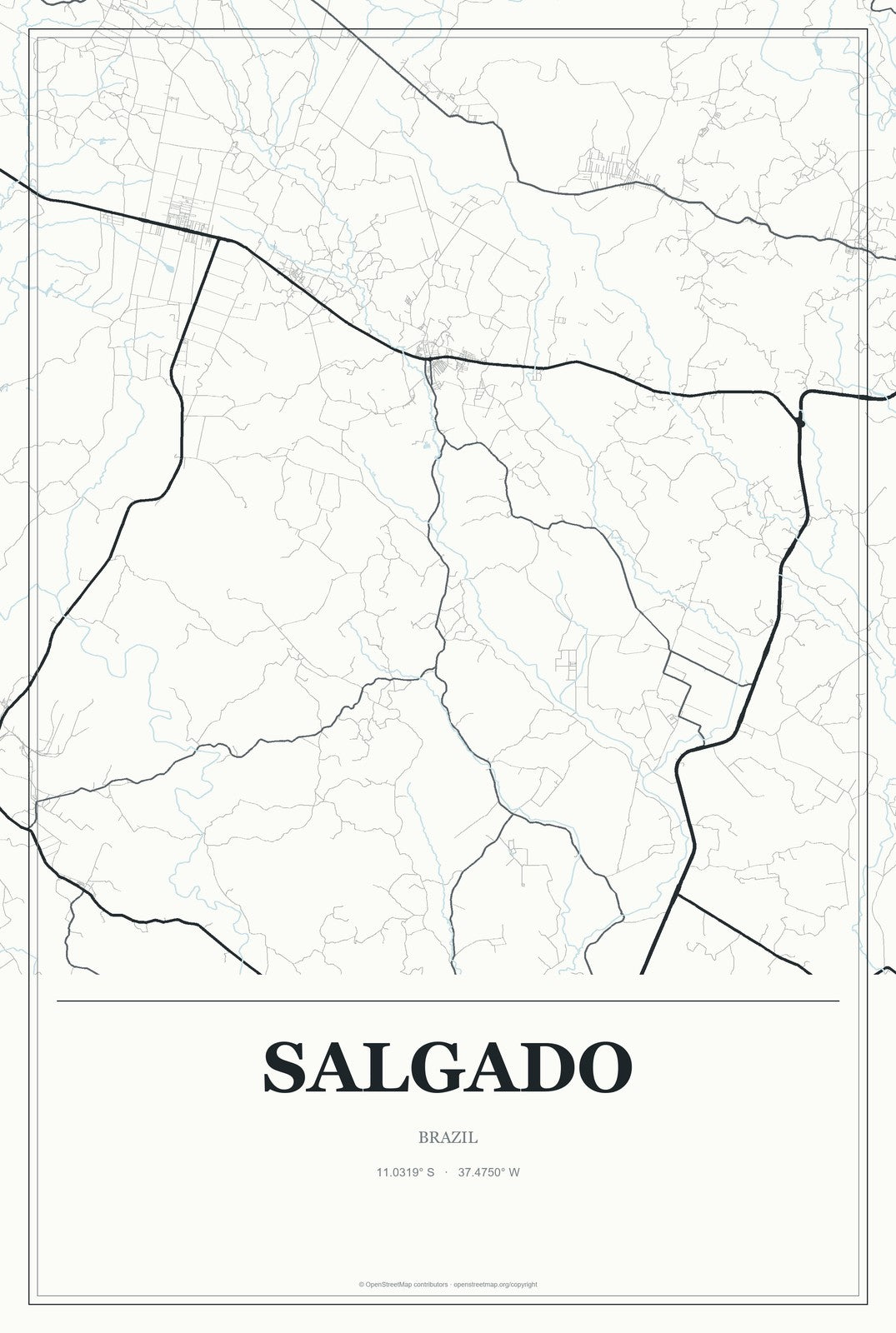 Salgado, Brazil City Map Aluminum Sign in Gallery Air style