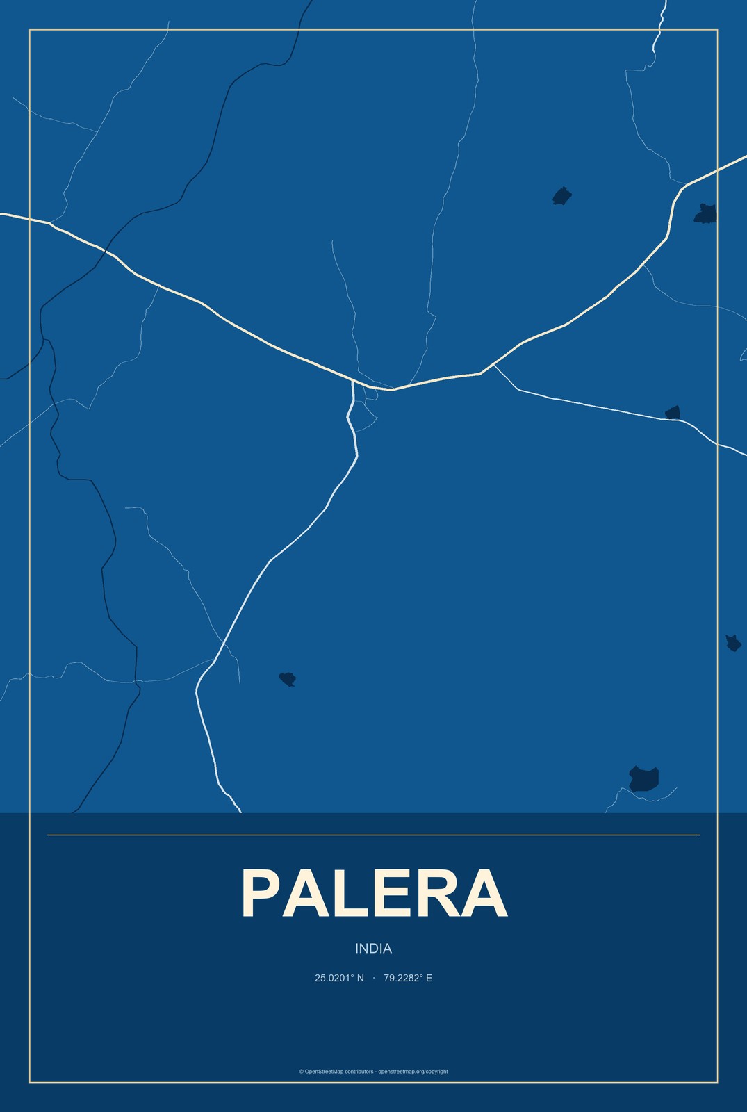 Palera, India City Map Aluminum Sign in Harbor Cobalt style