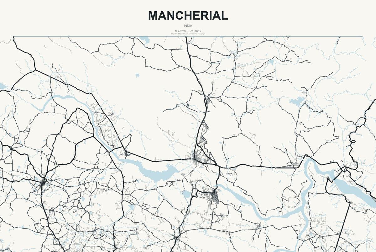 Mancherial, India City Map Aluminum Sign in Headline Atlas style