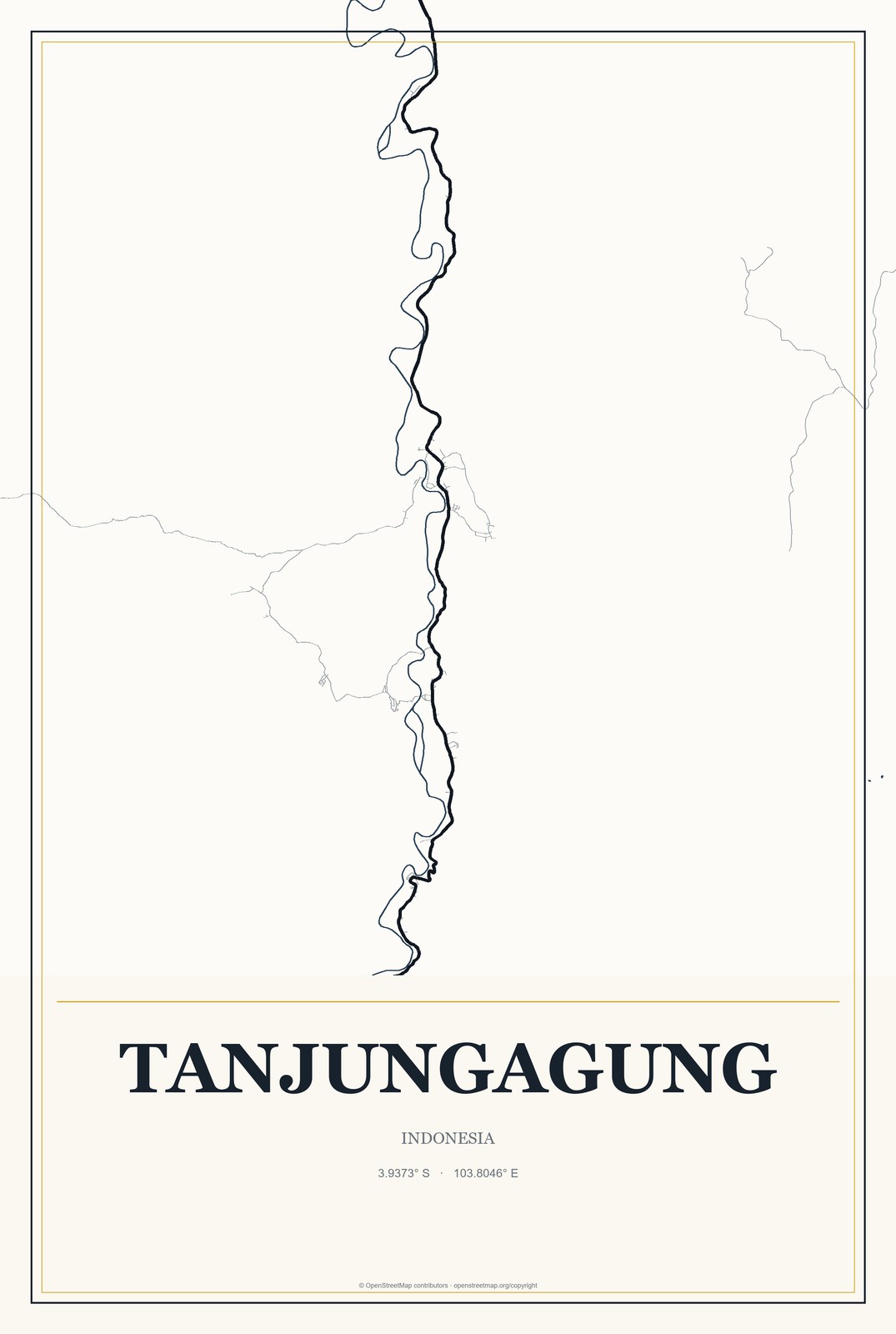 Tanjungagung, Indonesia City Map Aluminum Sign in Citrine Modern style