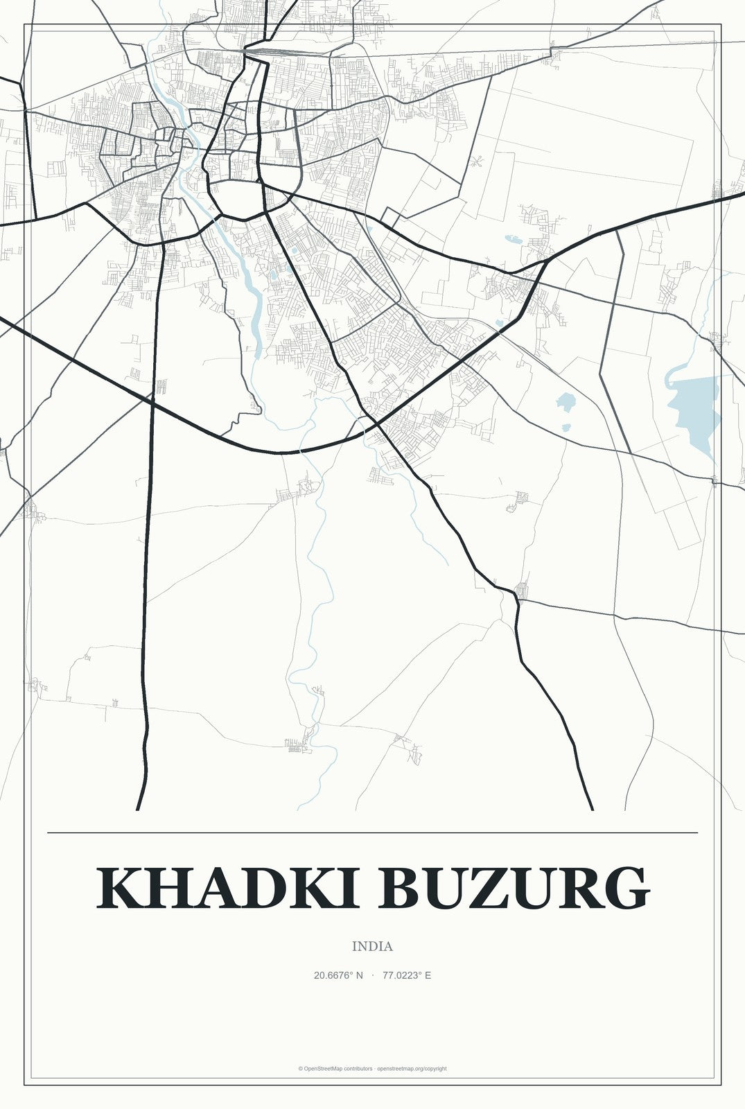 Khadki Buzurg, India City Map Aluminum Sign in Gallery Air style