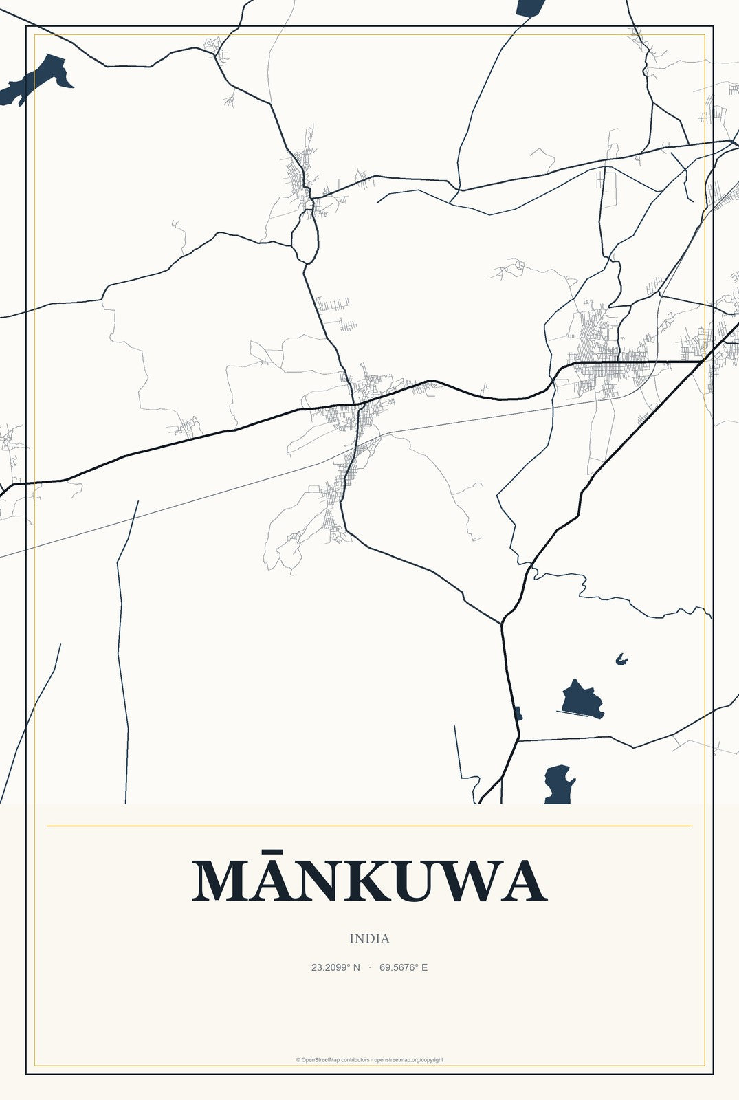 Mānkuwa, India City Map Aluminum Sign in Citrine Modern style