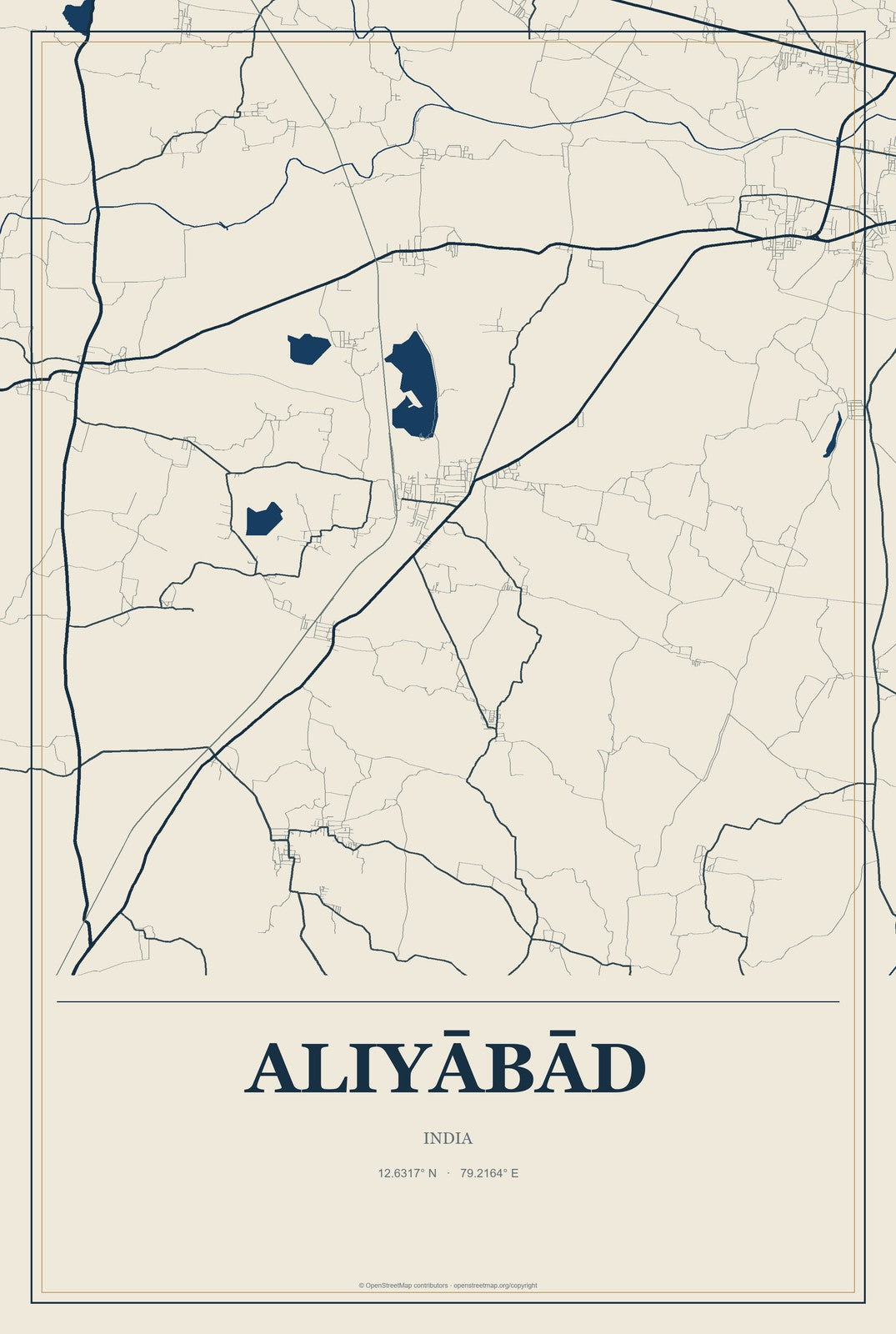 Aliyābād, India City Map Aluminum Sign in Coastal Cutout style