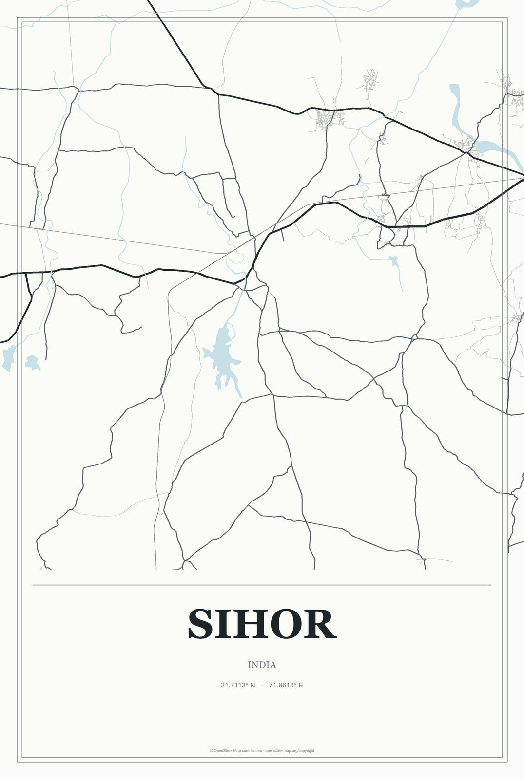 Sihor, India City Map Aluminum Sign in Gallery Air style