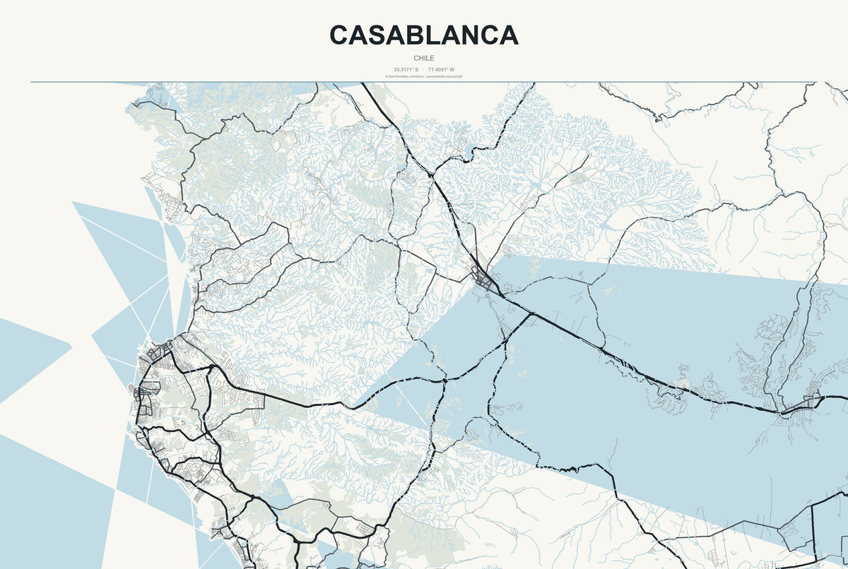 Casablanca, Chile City Map Aluminum Sign in Headline Atlas style