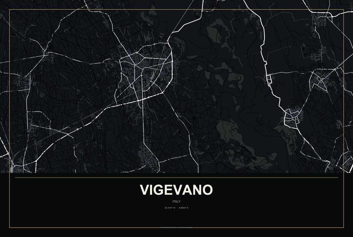 Vigevano, Italy City Map Aluminum Sign in Metropolitan Noir style