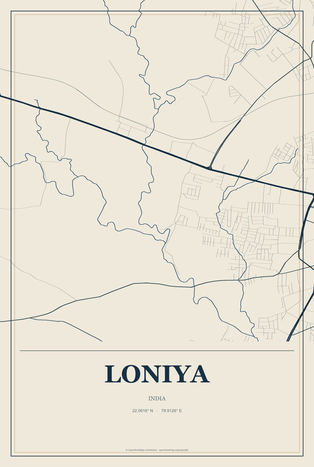 Loniya, India City Map Aluminum Sign in Coastal Cutout style