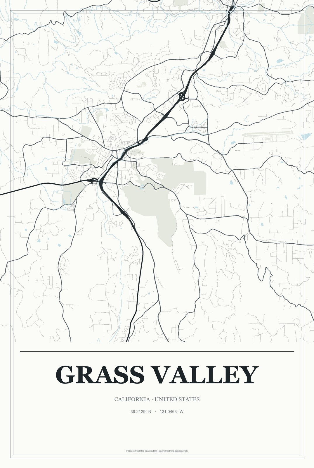 Grass Valley, California City Map Aluminum Sign in Gallery Air style