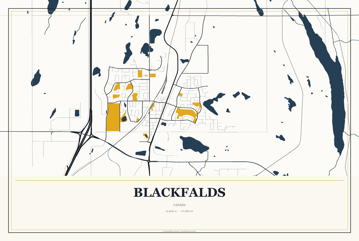 Blackfalds, Canada City Map Aluminum Sign in Citrine Modern style
