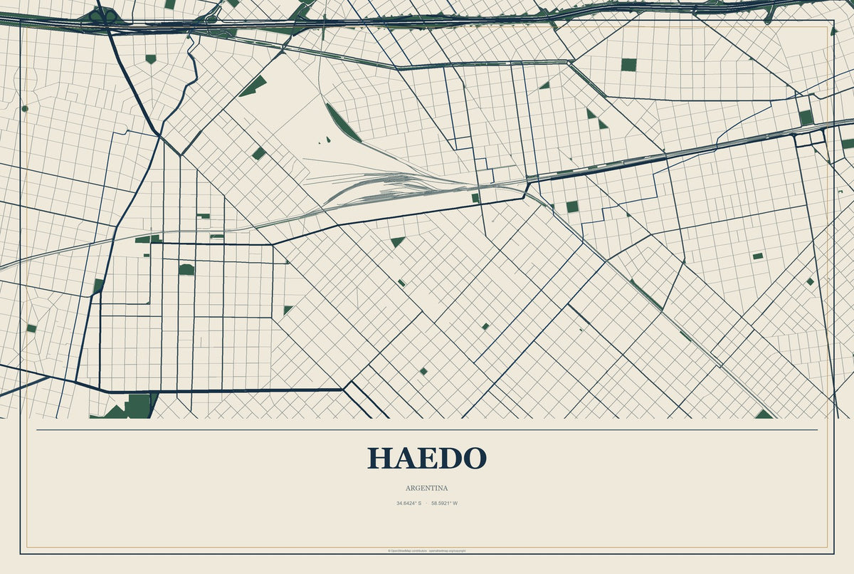 Haedo, Argentina City Map Aluminum Sign in Coastal Cutout style