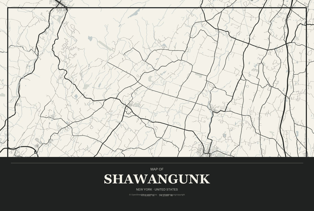 Shawangunk, New York City Map Aluminum Sign in Museum Plaque style