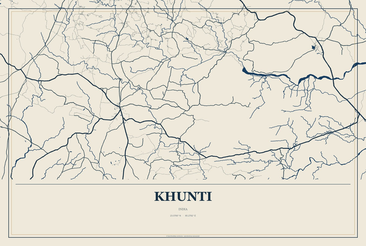 Khunti, India City Map Aluminum Sign in Coastal Cutout style