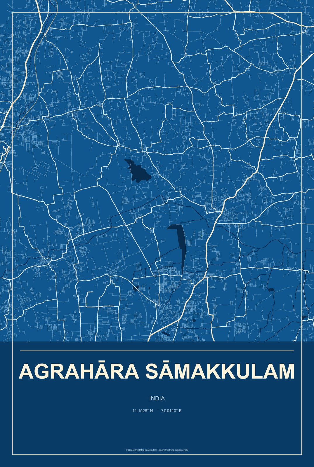 Agrahāra Sāmakkulam, India City Map Aluminum Sign in Harbor Cobalt style