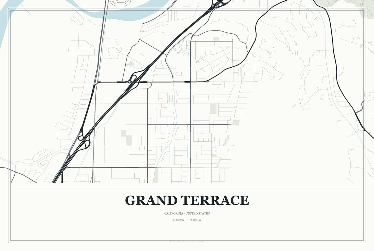 Grand Terrace, California City Map Aluminum Sign in Gallery Air style