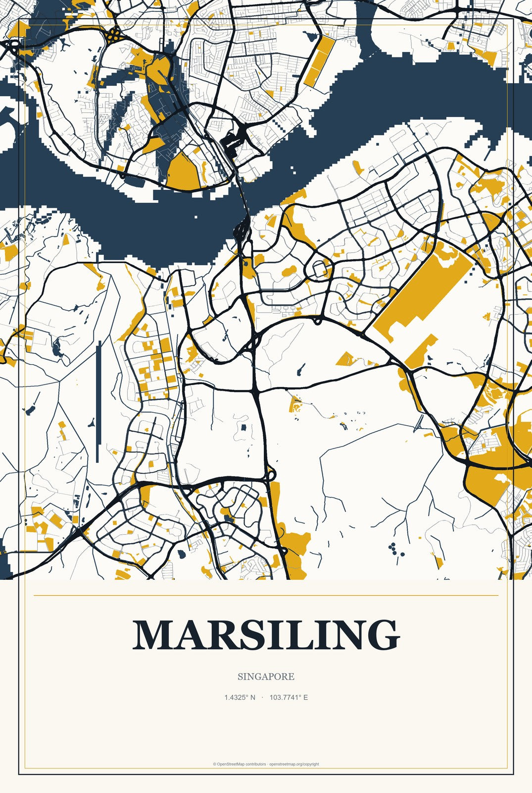 Marsiling, Singapore City Map Aluminum Sign in Citrine Modern style