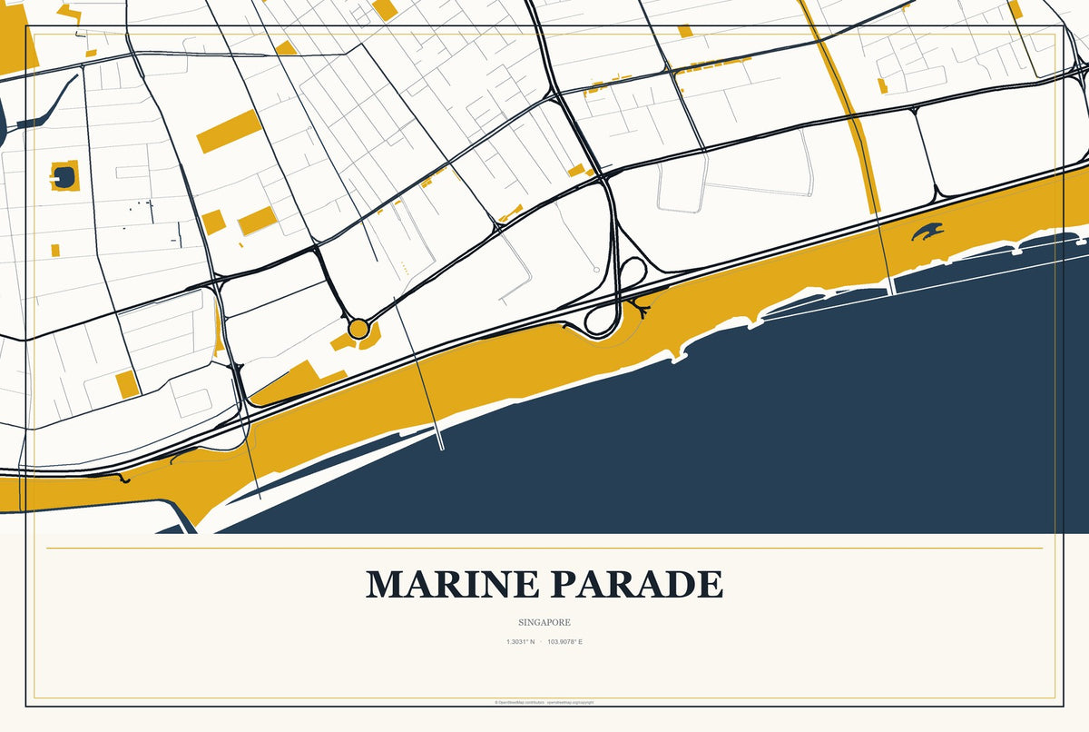 Marine Parade, Singapore City Map Aluminum Sign in Citrine Modern style