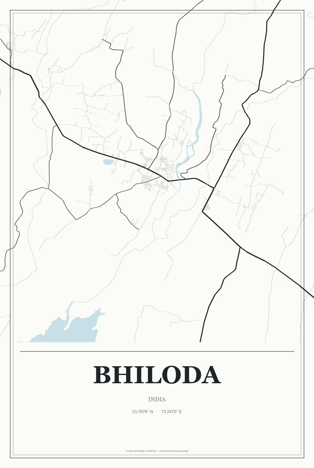 Bhiloda, India City Map Aluminum Sign in Gallery Air style