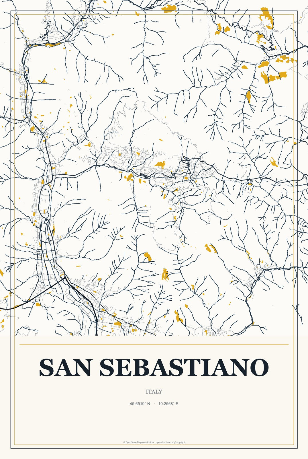 San Sebastiano, Italy City Map Aluminum Sign in Citrine Modern style