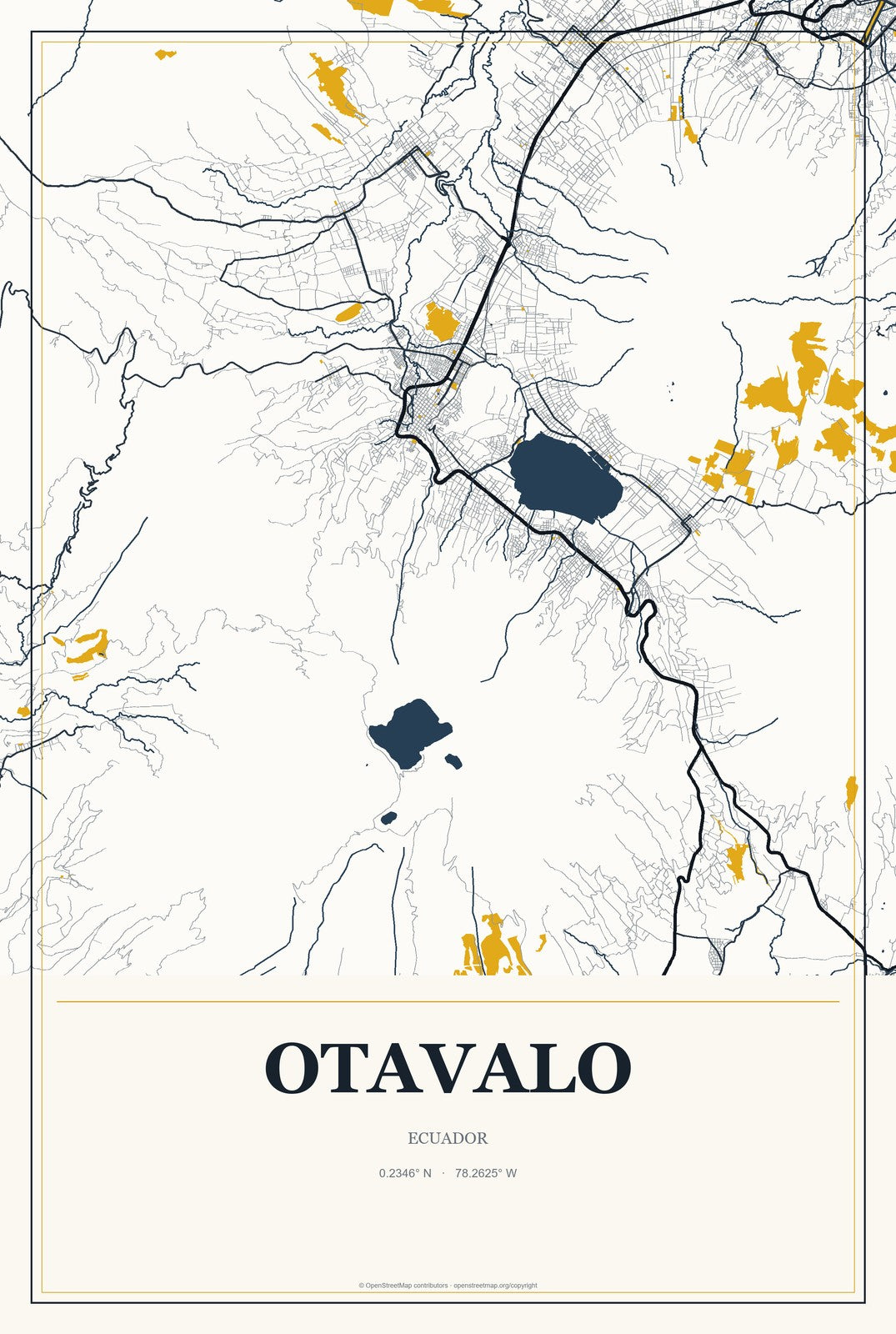 Otavalo, Ecuador City Map Aluminum Sign in Citrine Modern style