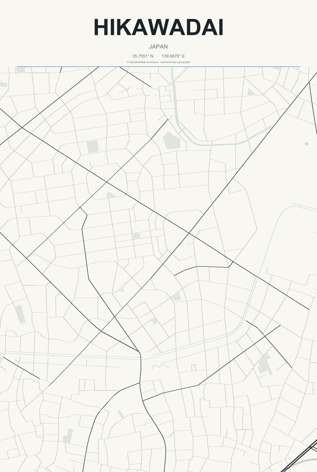 Hikawadai, Japan City Map Aluminum Sign in Headline Atlas style
