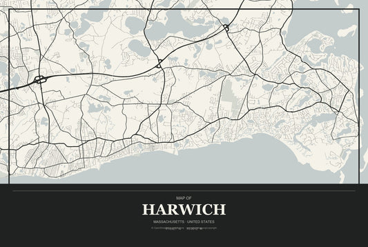 Harwich, Massachusetts City Map Aluminum Sign in Museum Plaque style