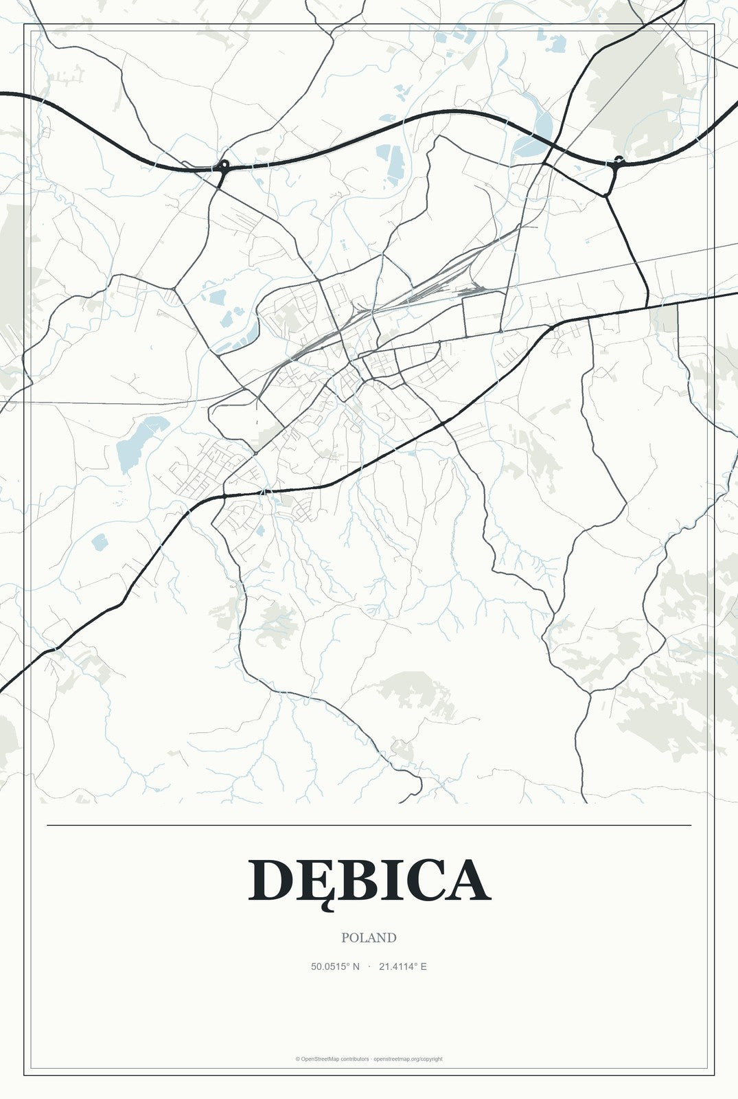 Dębica, Poland City Map Aluminum Sign in Gallery Air style