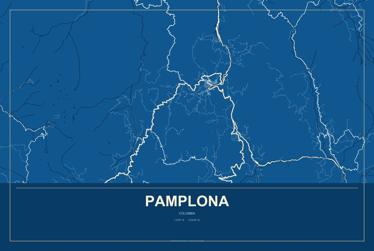 Pamplona, Colombia City Map Aluminum Sign in Harbor Cobalt style