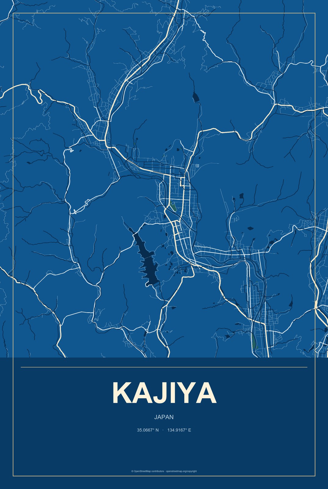 Kajiya, Japan City Map Aluminum Sign in Harbor Cobalt style
