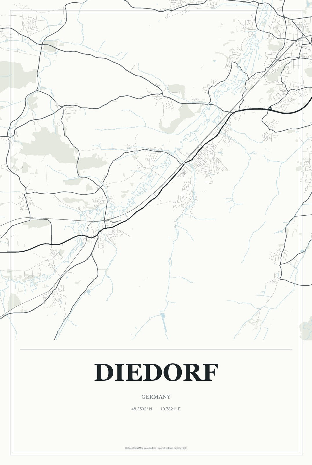 Diedorf, Germany City Map Aluminum Sign in Gallery Air style