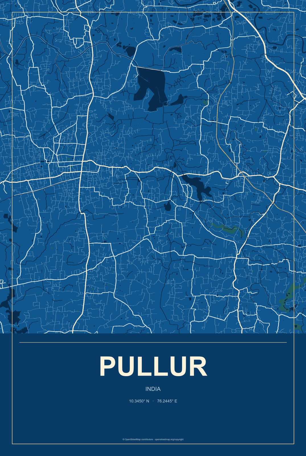 Pullur, India City Map Aluminum Sign in Harbor Cobalt style
