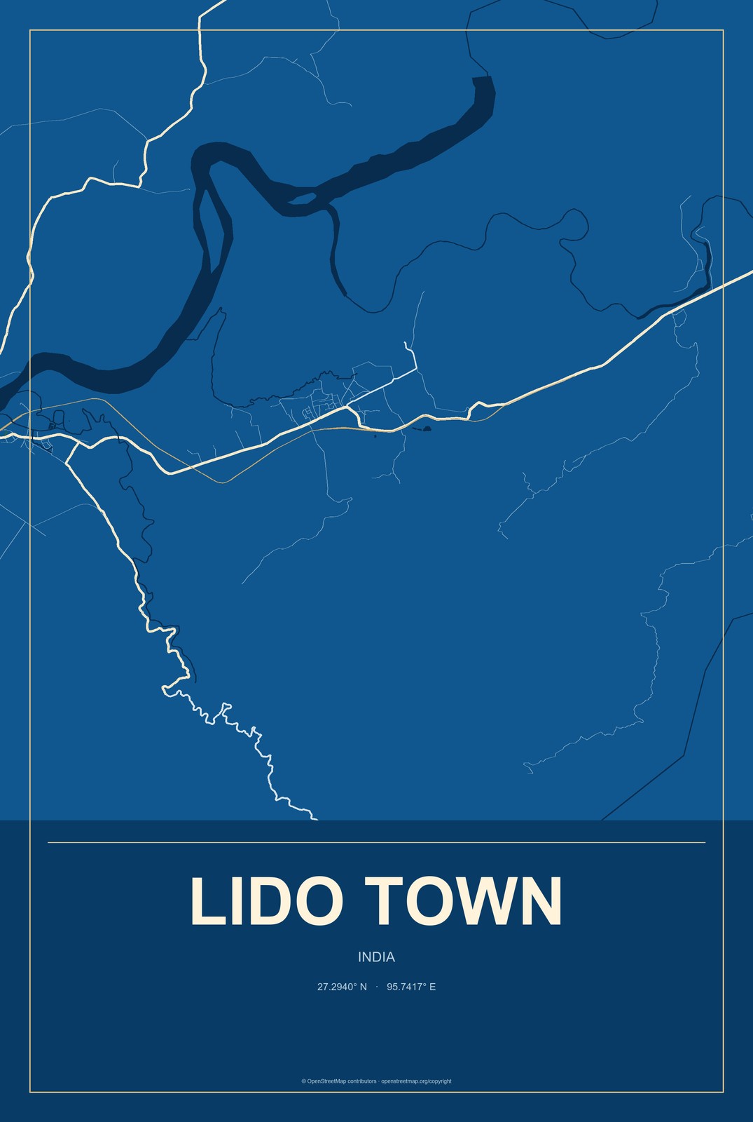 Lido Town, India City Map Aluminum Sign in Harbor Cobalt style
