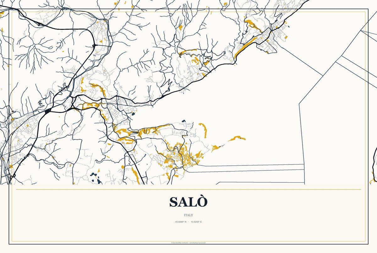 Salò, Italy City Map Aluminum Sign in Citrine Modern style