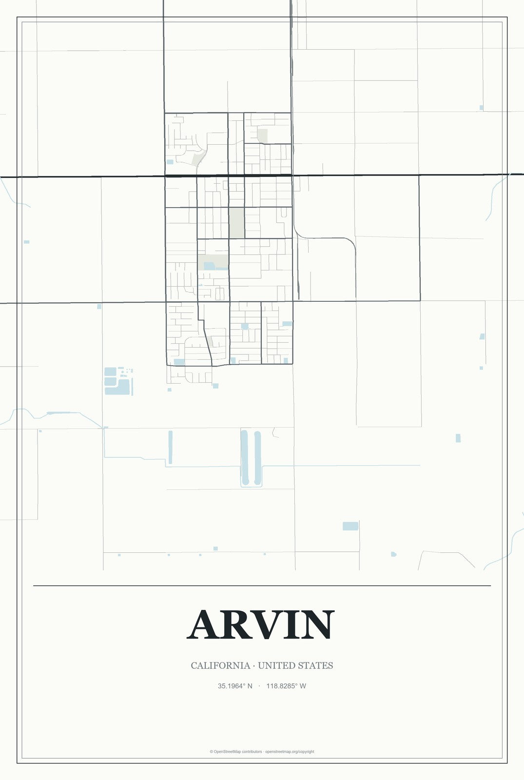 Arvin, California City Map Aluminum Sign in Gallery Air style