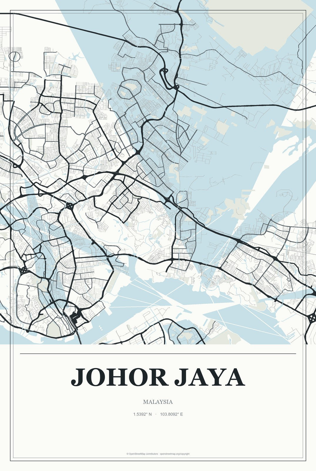 Johor Jaya, Malaysia City Map Aluminum Sign in Gallery Air style
