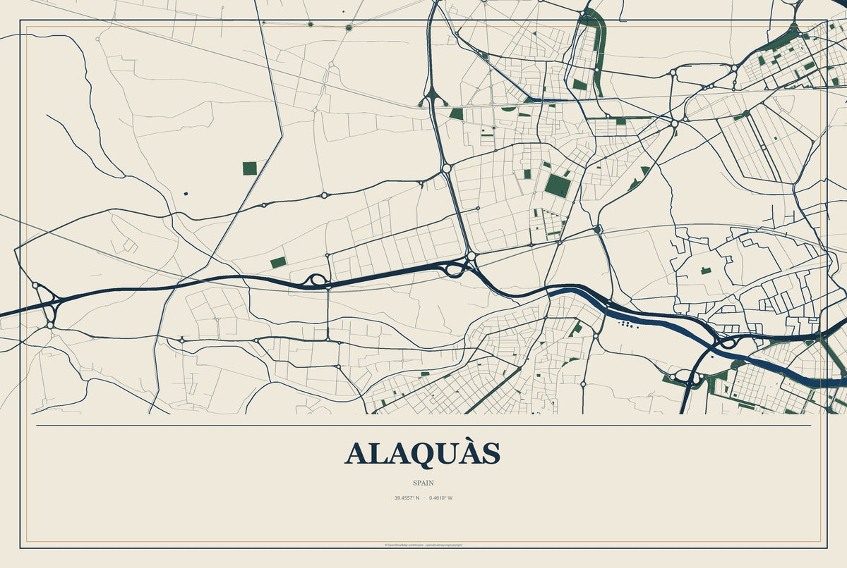 Alaquàs, Spain City Map Aluminum Sign in Coastal Cutout style